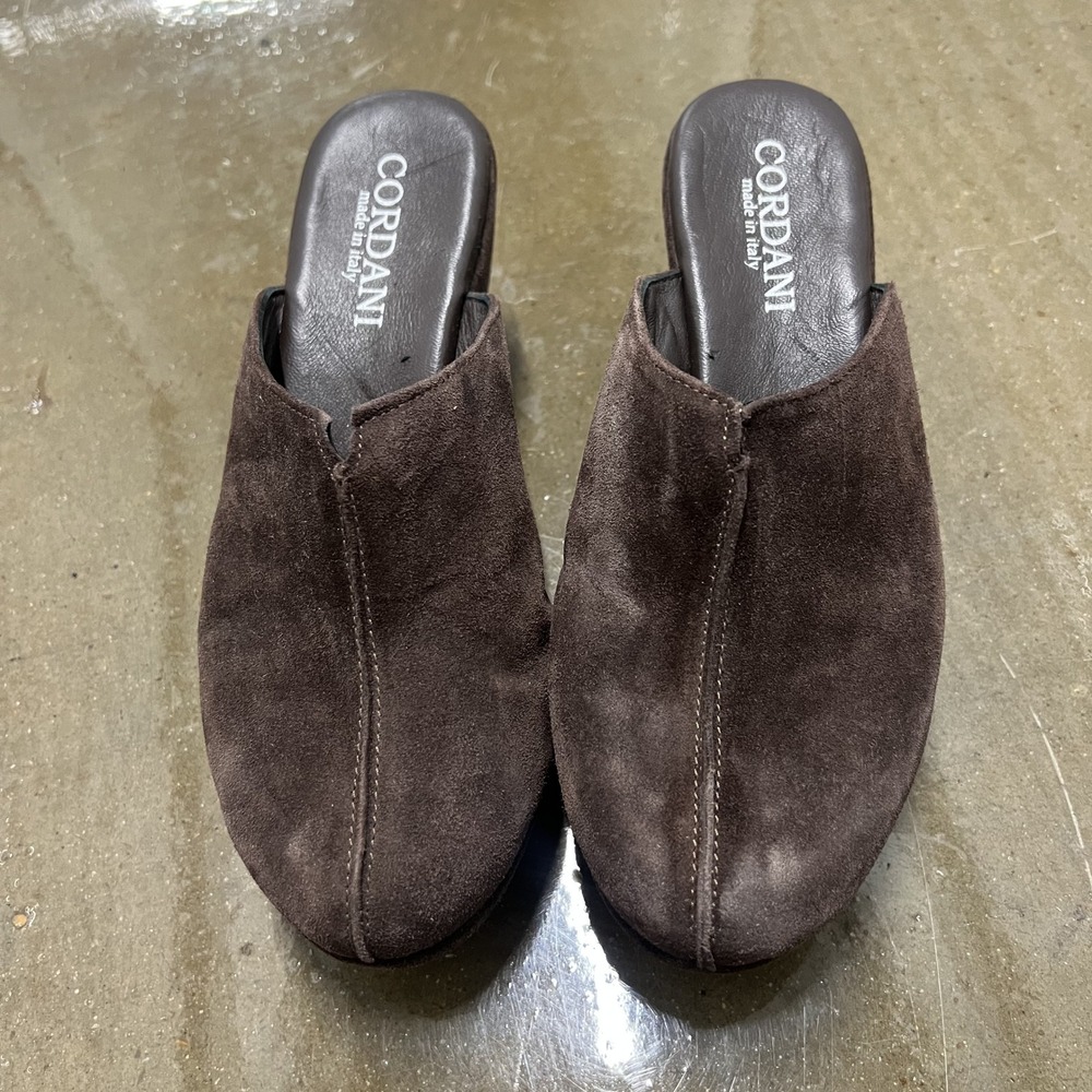 Cordani Size 38 Women Brown Suede Platform Wedge‎ Mules Made in Italy